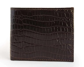 Portafoglio bifold in pelle di coccodrillo fatto a mano – sottile stile esotico per contanti e carte