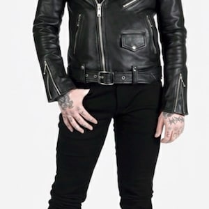 Handmade Cowhide Moto Jacket – Men’s Leather Jacket - Slim fit Bikers style image 1