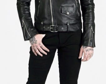 Handmade Cowhide  Moto Jacket – Men’s Leather Jacket - Slim fit Bikers style