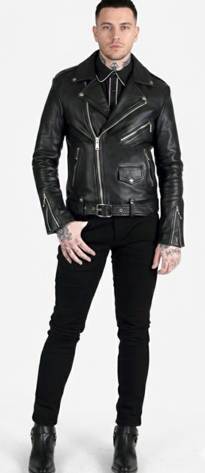Handmade Cowhide Moto Jacket – Men’s Leather Jacket - Slim fit Bikers style image 1