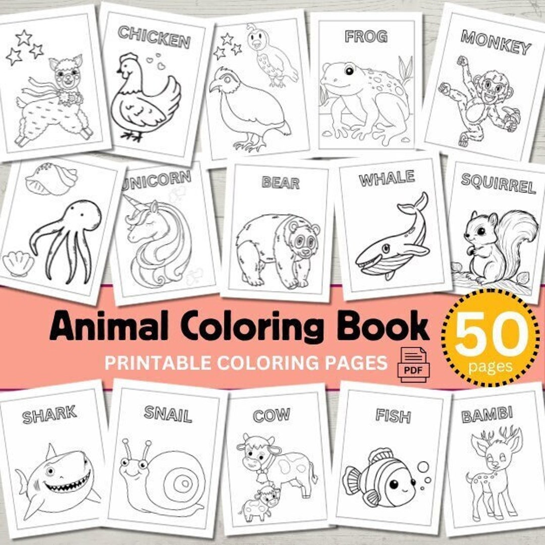 Easy Animal Digital Coloring Pages for Kids Printable Pdf Jungle