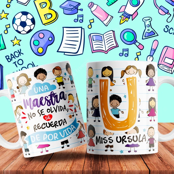 Abecedario-alfabeto Plantillas de tazas para el día del MAESTRO  MUGS