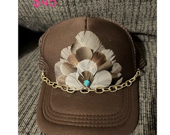 Brown Custom western feather crown trucker hat