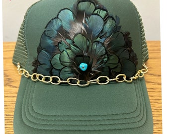 Olive Green Custom western feather crown trucker hat