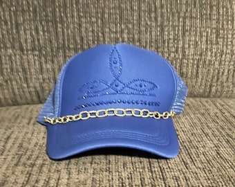 Royal Blue Boot Stitch rhinestone Trucker Hat