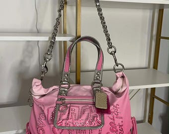 Coach Poppy PINK Ombre Storypatch Spotlight Rhinestone XL Shoulder