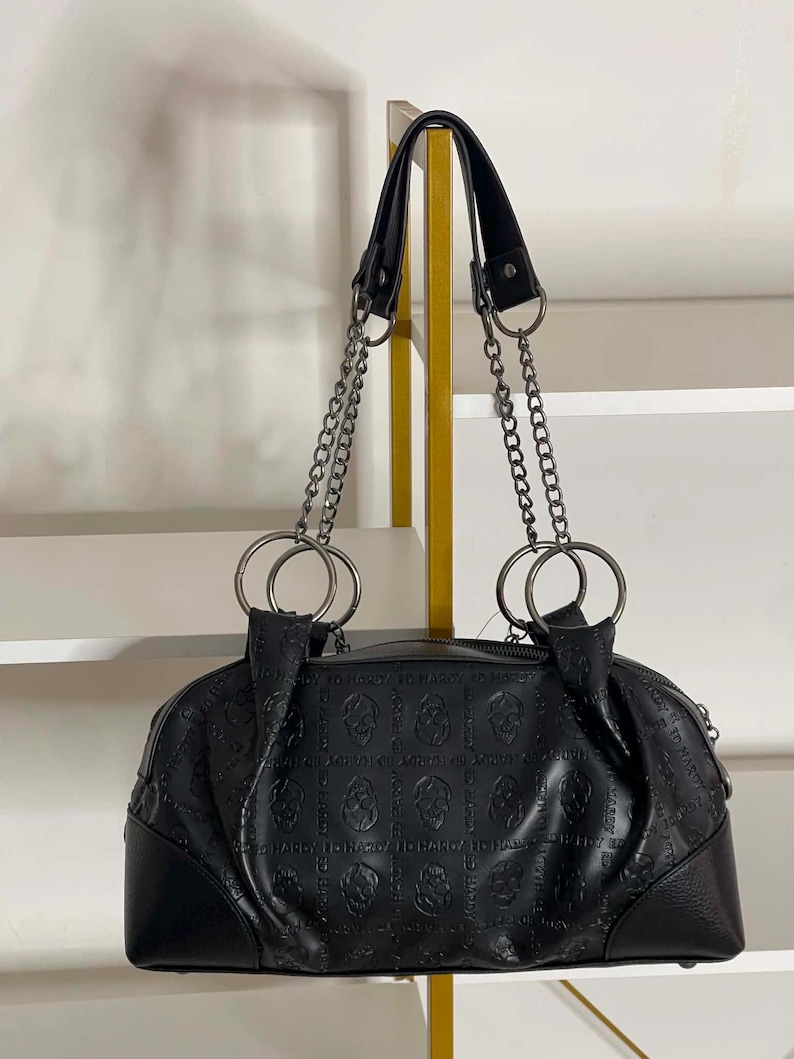 ED HARDY Black Skull Y2K Shoulder Bag Purse With Charms image 3
