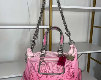 Coach Poppy PINK Ombre Storypatch Spotlight Rhinestone XL Shoulder Bag Tote