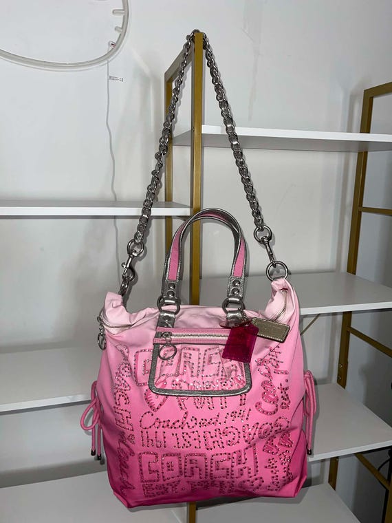 Coach Poppy PINK Ombre Storypatch Spotlight Rhinestone XL Shoulder