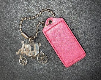 COACH Metal Silver Tone Horse Carriage Hang Tag Bag Charm Leather