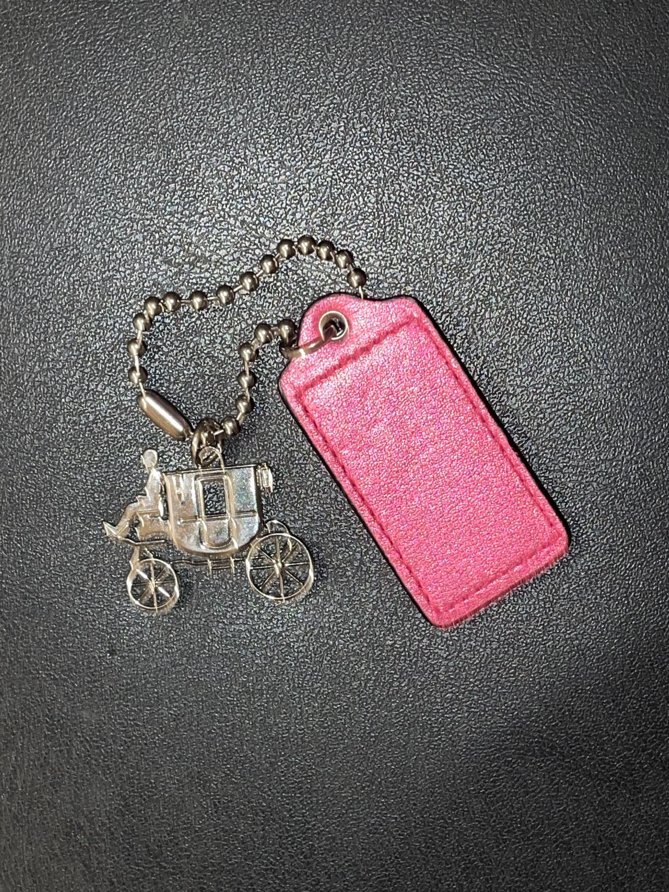 COACH Metal Silver Tone Horse Carriage Hang Tag Bag Charm Leather