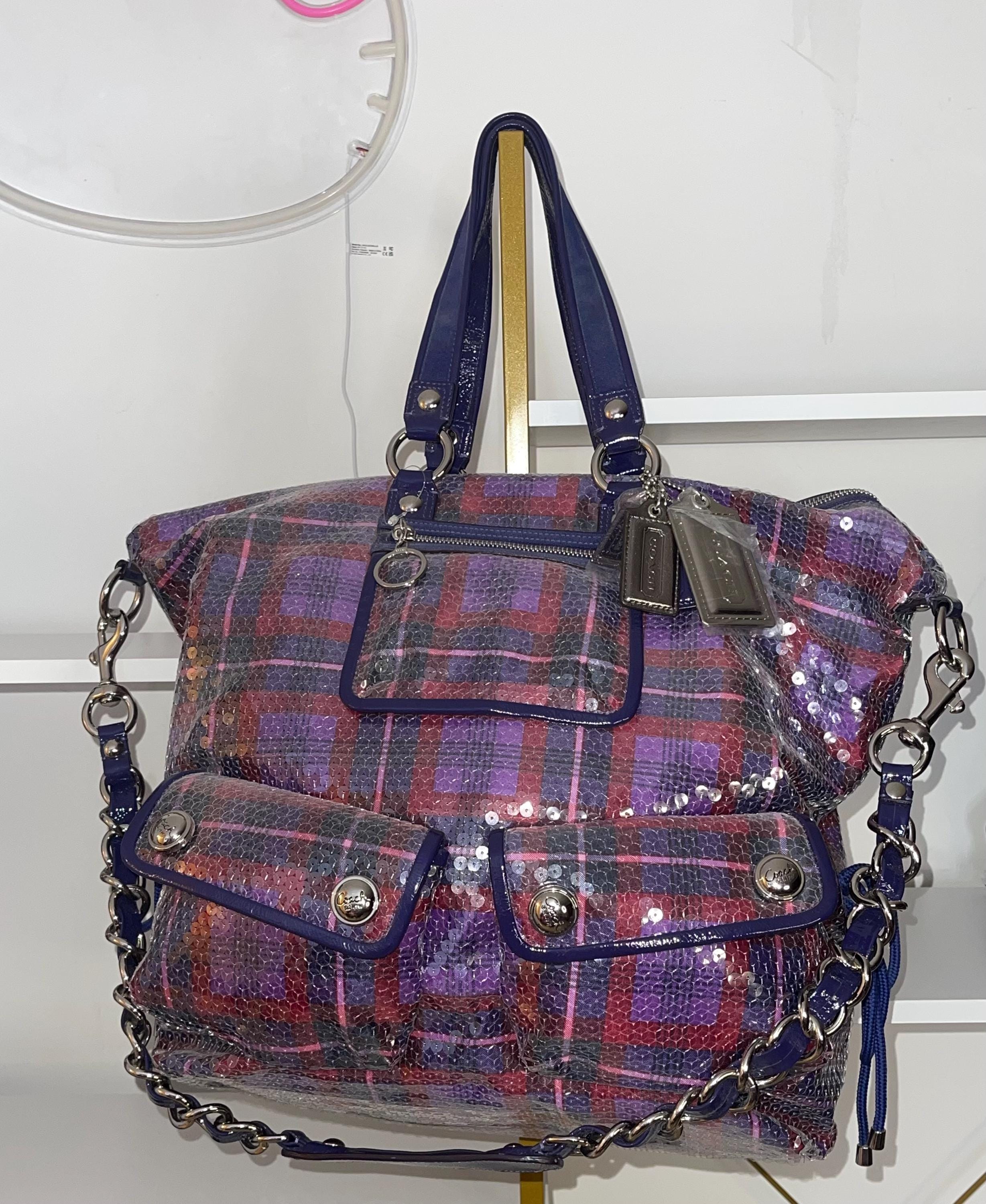 NEW COACH Poppy Tartan XL Sequins Spotlight Tote Shoulder Bag 