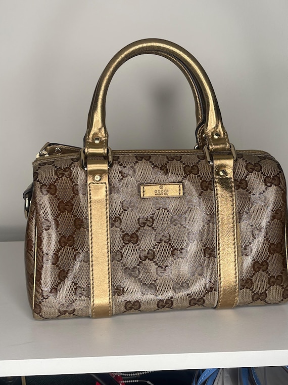 GUCCI GG Crystal Hand Bag Coated Canvas Brown Gold - Etsy