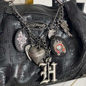 ED HARDY Black Skull Y2K Shoulder Bag Purse With Charms image 2