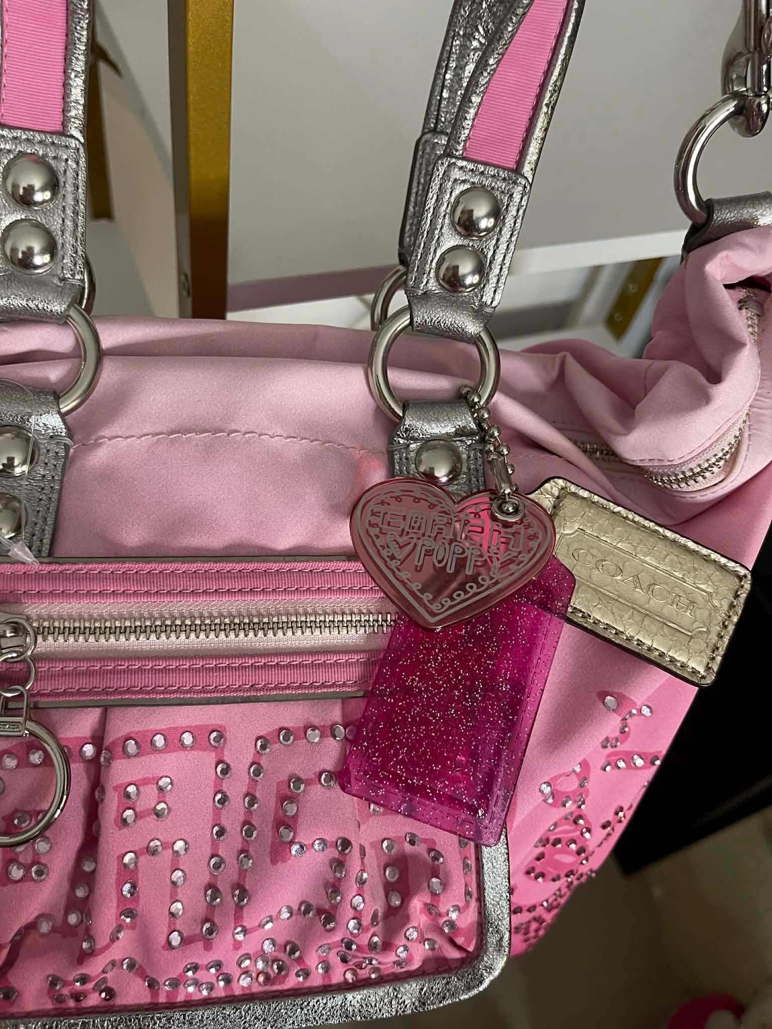 Coach Poppy PINK Ombre Storypatch Spotlight Rhinestone XL Shoulder