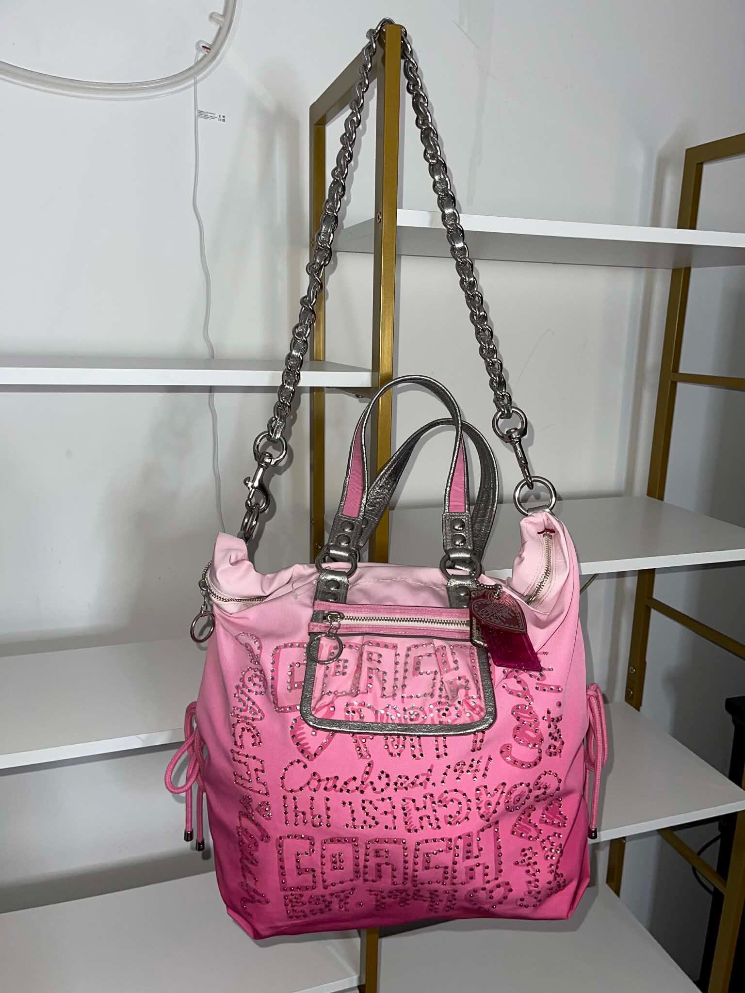 Coach Poppy PINK Ombre Storypatch Spotlight Rhinestone XL Shoulder
