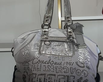 Coach Poppy Grey & Silver Metallic Signature Hippie Jacquard Bag