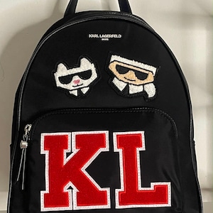 Karl Lagerfeld Black Backpack with Red KL Patches NWTS! Karl Lagerfeld Silver Backpacks | Mercari main image 4