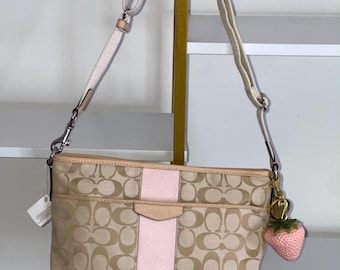 Y2K Coach Signature Kiss Lock Beige Brown Stripe Jacquard Metallic
