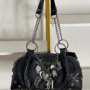 ED HARDY Black Skull Y2K Shoulder Bag Purse With Charms image 7