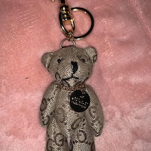 Upcycled  Vintage Repurposed Material Teddy Bear Keychain / Bag Charm