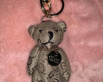 Upcycled  Vintage Repurposed Material Teddy Bear Keychain / Bag Charm