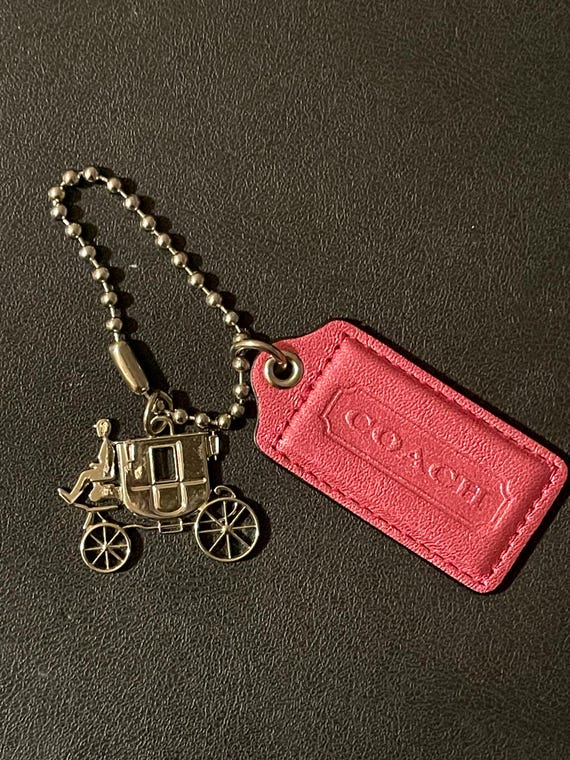 COACH Metal Silver Tone Horse Carriage Hang Tag Bag Charm Leather