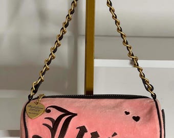 Bolso de hombro cilíndrico de terciopelo rosa vintage de Juicy Couture
