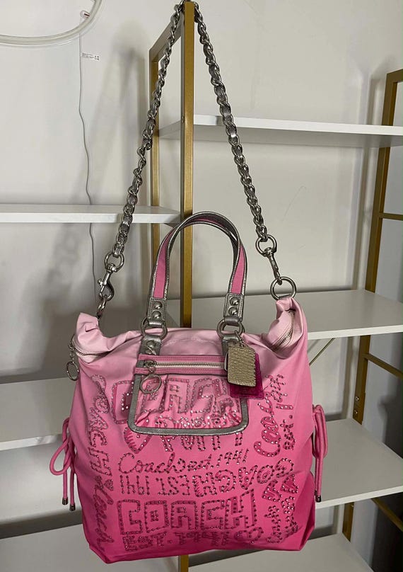 Coach Poppy PINK Ombre Storypatch Spotlight Rhinestone XL Shoulder