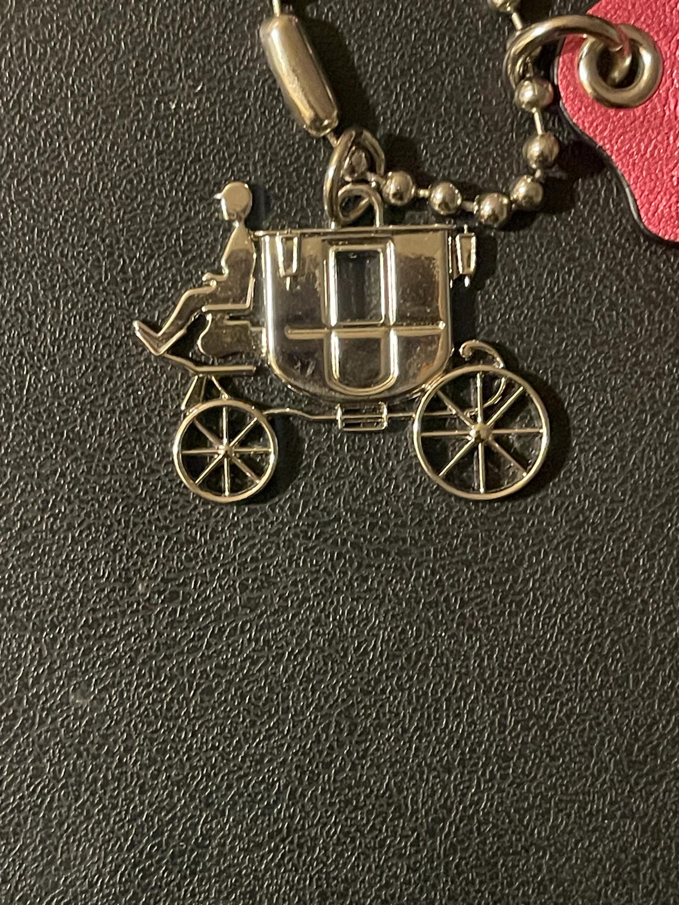 COACH Metal Silver Tone Horse Carriage Hang Tag Bag Charm Leather