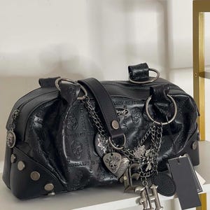 ED HARDY Black Skull Y2K Shoulder Bag Purse With Charms image 5