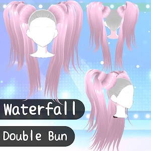 Vroid Hair Preset - Extention- Waterfall Double Bun Twin tail  (VRoid Customitem)