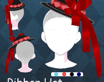 Vroid Hair Preset - Ribbon Hat for Vtuber, streamer, stream, mystérieux, (VRoid Customitem)