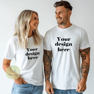 Bella Canvas White Mockup - Trendy Mock-Up, Simple Blank Tshirt Mock for Shops, Free Unisex Size Chart - T-shirt Mock Up - Mock Up