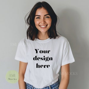 Bella Canvas 3001 White Mockup - Trendy Mock-Up, Simple Blank Tshirt Mock for Shops, Free Unisex Size Chart - T-shirt Mock Up - Mock Up
