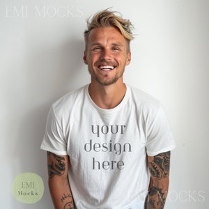 Bella Canva Men&#39;s T-shirt Mock Up - T-shirt Mock Up - Men&#39;s Shirt - Black Bella Canvas 3001 Mockup for Men High-Quality Male Shirt Mockup