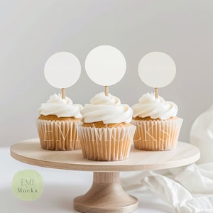 Maqueta de 3 adornos para cupcakes - Maqueta de cupcake - Maqueta de adorno - Maqueta de adorno circular - Digital - Adorno para cupcakes en blanco - Maqueta simple