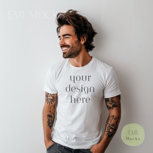 Bella Canva Men&#39;s T-shirt Mock Up - T-shirt Mock Up - Men&#39;s Shirt - Black Bella Canvas 3001 Mockup for Men High-Quality Male Shirt Mockup