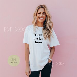 Bella Canvas 3001 White Mockup - Trendy Mock-Up, Simple Blank Tshirt Mock for Shops, Free Unisex Size Chart - T-shirt Mock Up - Mock Up