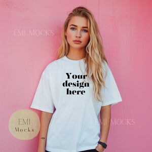 Bella Canvas White Mockup - Trendy Mock-Up, Simple Blank Tshirt Mock for Shops, Free Unisex Size Chart - T-shirt Mock Up - Mock Up