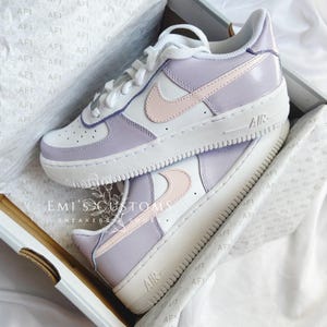 Custom Nike Air Force 1 Low Sneakers - Lavender and Pink Swoosh