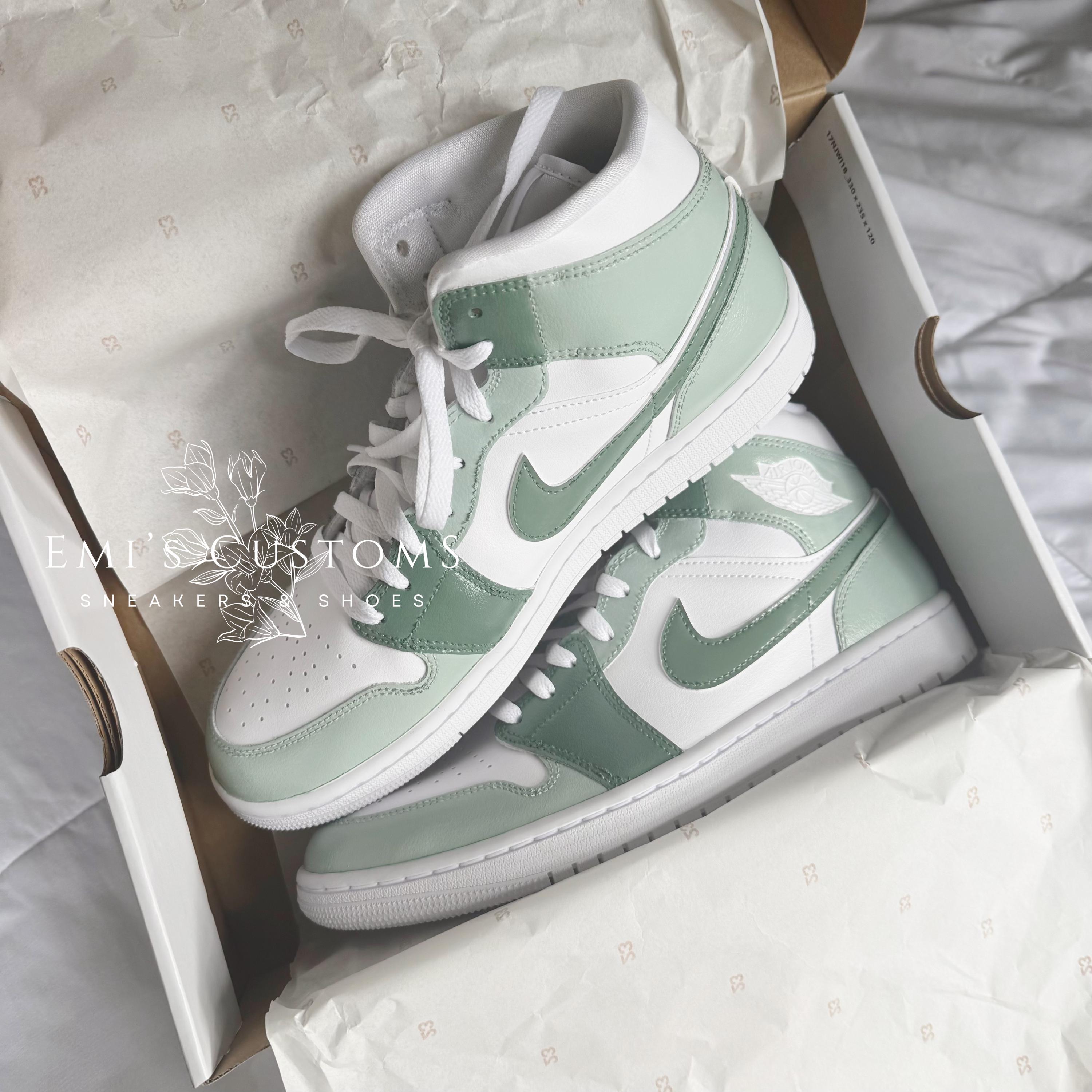 Custom Nike Air Jordan 1 Mid Sneakers - Dark Forest Olive  display picture 2