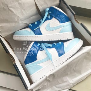 Custom Nike Air Jordan 1 Mid Sneakers - Ocean Blue and Light Pastel Blue
