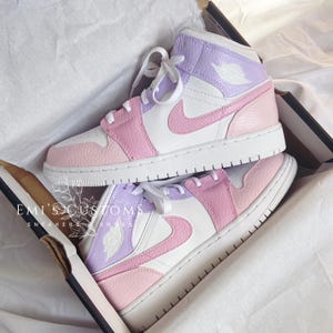 Custom Nike Air Jordan 1 Mid Sneakers - Hot Pink Block Pastel Purple