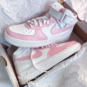 Custom Nike Air Force 1 Mid Sneakers - Coral Pastel Pink