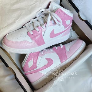 Custom Nike Air Jordan 1 Mid Sneakers - Hot Pink Block Pastel Purple