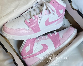 Custom Nike Air Jordan 1 Mid Sneakers - Hot Pink Block Pastel Purple
