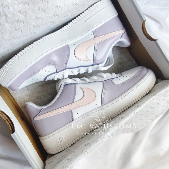 Custom Nike Air Force Low Sneakers Lavender and Pink Swoosh