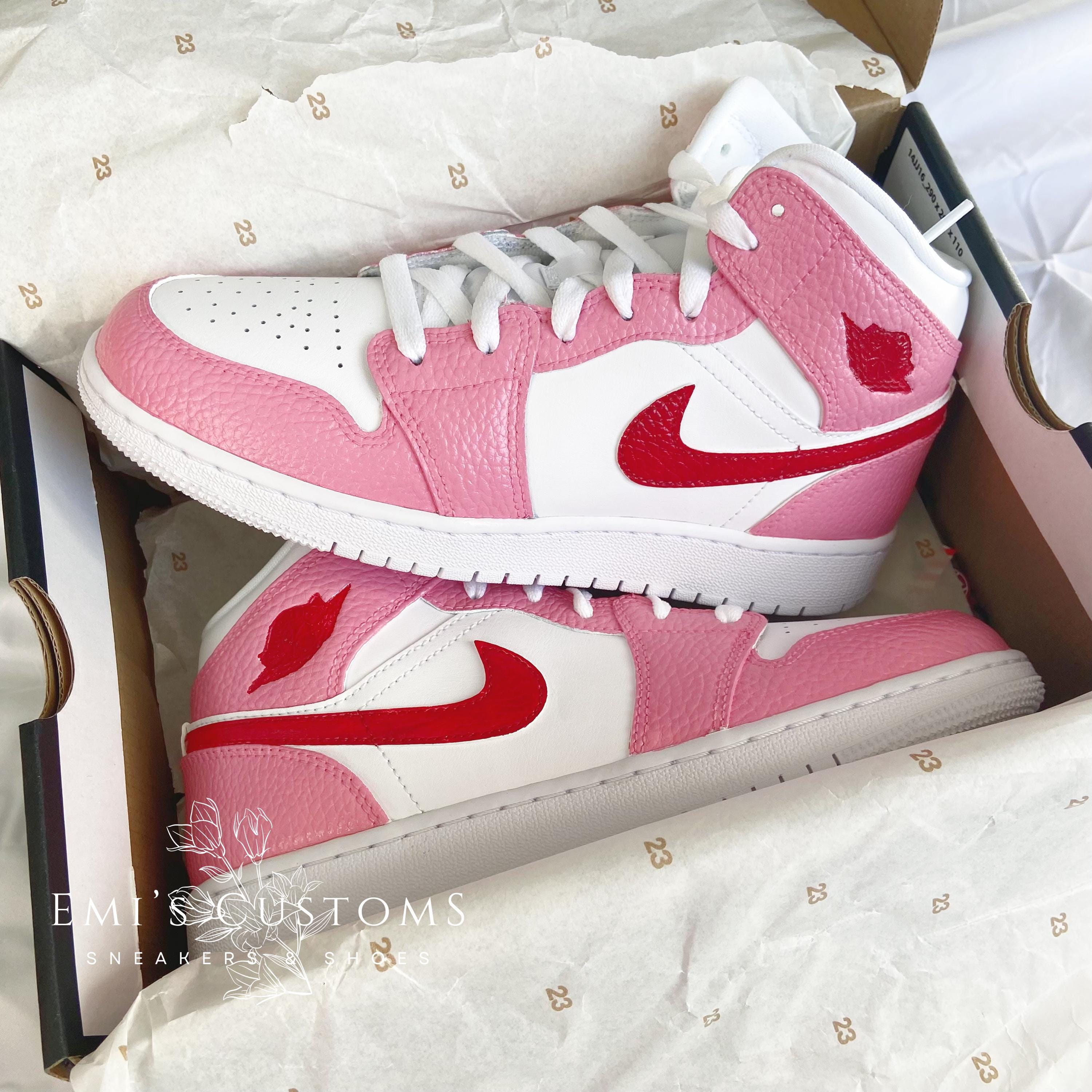 Custom Nike Air Jordan 1 Mid Sneakers - Coral Pink With Raspberry