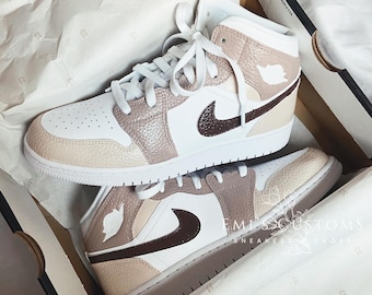 Nike Air Jordan 1 Mid Sneakers personalizzate - Caffè e crema Tan Beige